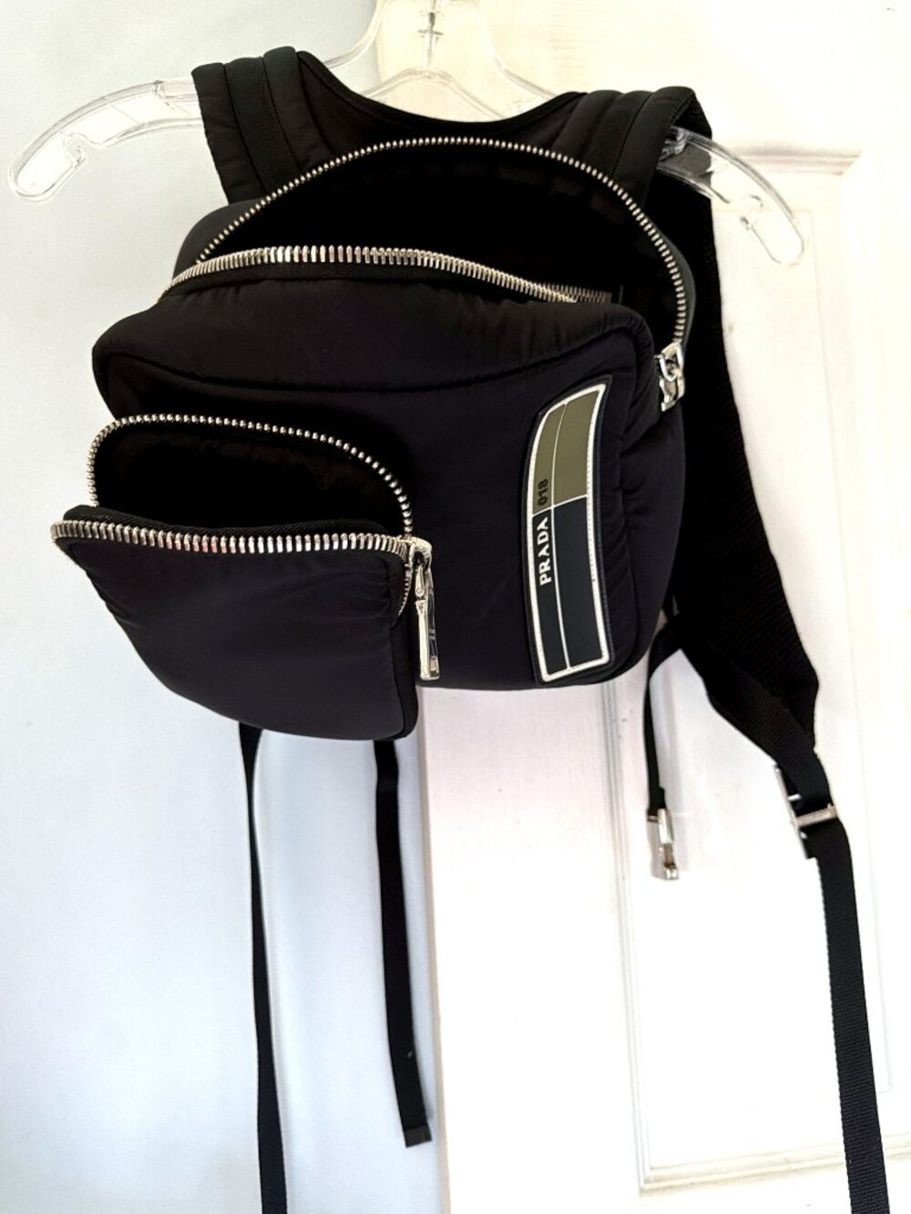 Prada Black Nylon Chest Pack, Olive Logo Stripe